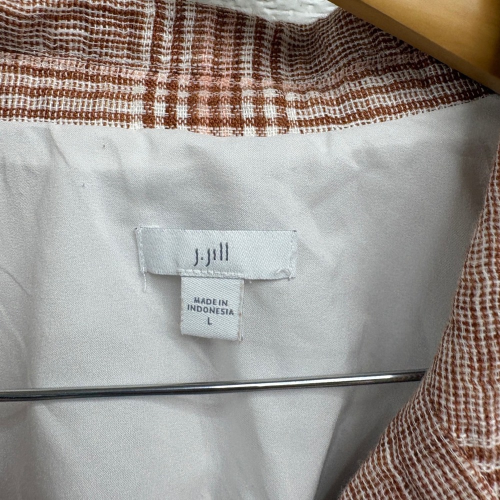 J.Jill Womens Plaid Harper Linen Blend Blazer Terracotta Cream Relaxed Fit Large - Picture 5 of 13